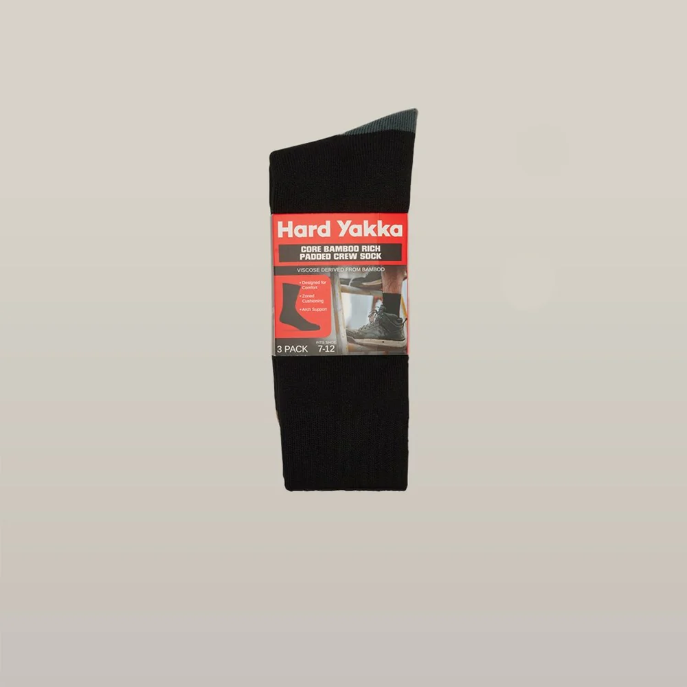 Hard Yakka Core Bamboo Rich Padded Crew Socks - 3 Pack - Image 2